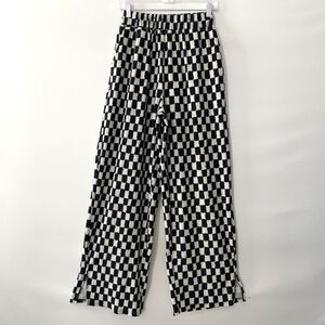 Friful Women's Wide Leg Pull On Pleated Check Pants Black White Size L